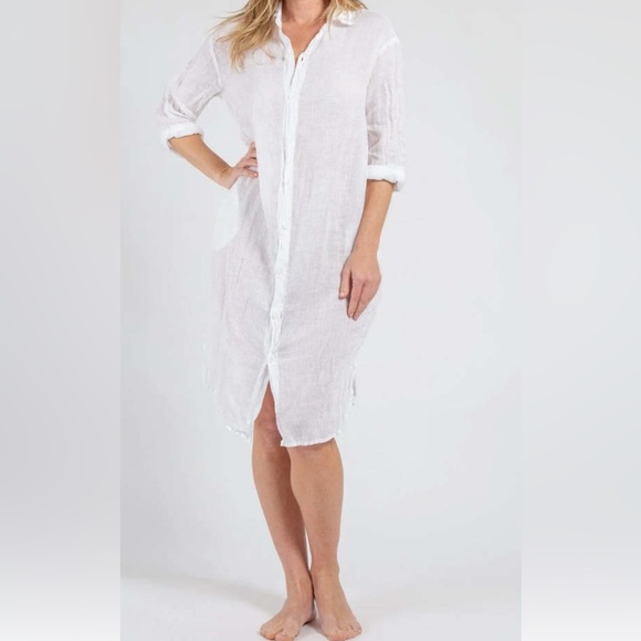 CP Shades Linen Tunic Button Down Shirtdress - Picture 1 of 15